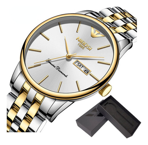 Relojes Impermeables Nibosi Classic Calender Para Hombre Color Del Fondo Silver Gold White