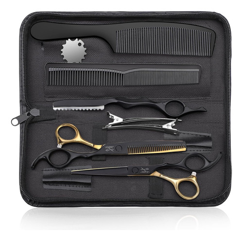 Kit Para Peluquería Jason, Acero Inox, Negro Y Dorado 10 Pcs