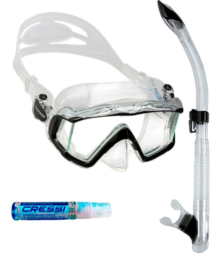 Kit De Mergulho Cressi Pano 3+snorkel Tao Semi Dry+anti Fog Cor Transparente/Preto