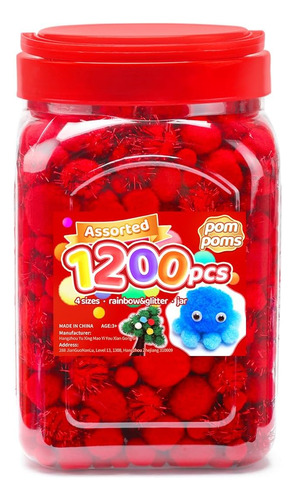 Pompones Rojos Iooleem, 1400 Pompones De Varios Tamaños, Pom