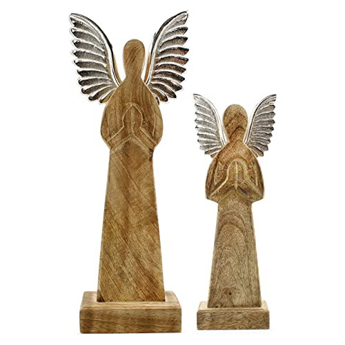 Estatuas Navideñas De Ángel De Madera Auldhome (juego...