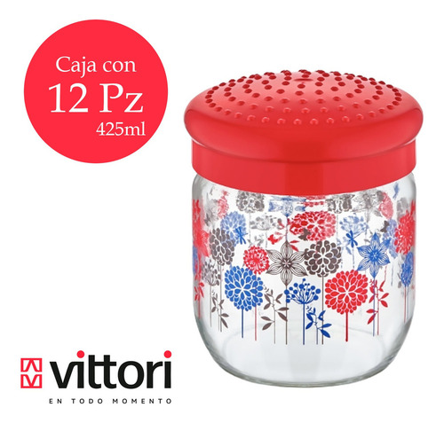 12 Frascos De Vidrio Brocal Rojo Decorado Con Tapa 425 Ml Color cristalino