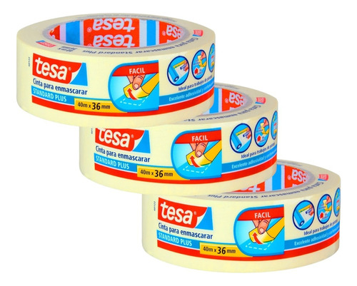 Pack 3uni Cinta Enmascarar Masking Tape 40mt X 36mm Tesa