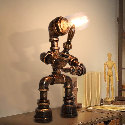 Lampara Retro Industrial Robot Steampunk Tubo Agua