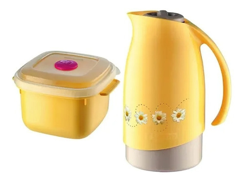 Imagem 3 de 5 de Bule Garrafa Termica 700ml Com Pote 480ml Amarelo Sanremo