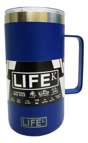 Caneca Térmica Life Com Tampa Em Aço Inox 710ml Azul