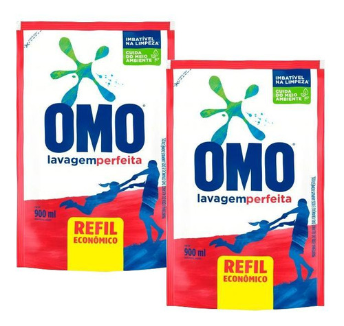 2 Sabão Líquido Omo Lavagem Perfeita Refil Econômico 900ml