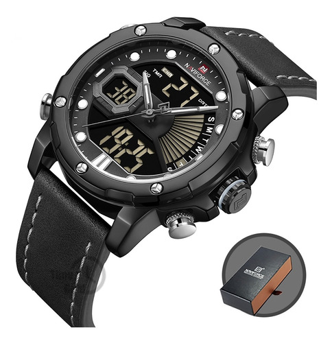 Relógio Masculino Digital Esportivo Naviforce Pulseira Couro