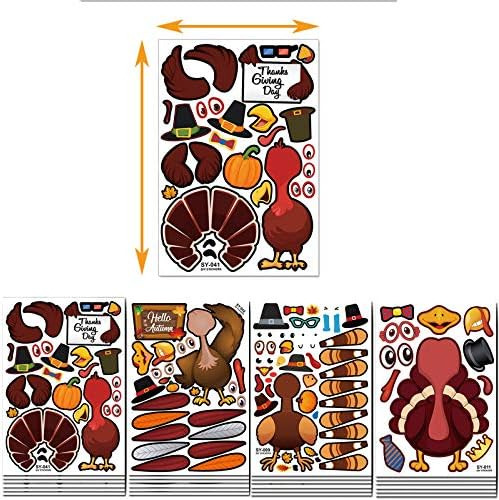 24 Hojas De Juegos De Pegatinas Para Hacer Un Pavo, Suminist