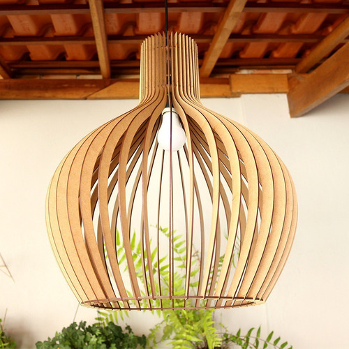 Imagem 2 de 7 de Luminaria Pendente Grande Decoração Casa Mdf