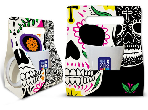 25 Blister Impreso Calaveritas Día Muertos Caja Taza 11 Oz.