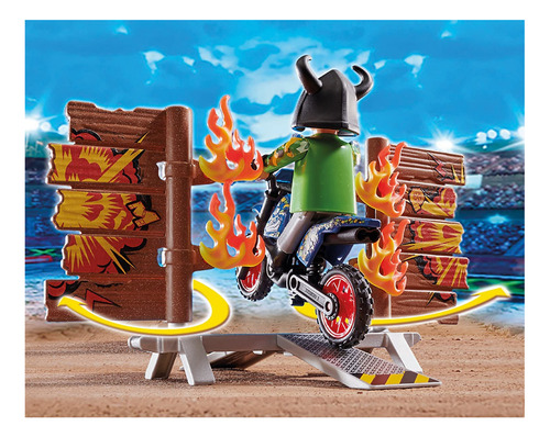 Playmobil Stunt Show Motocross Con Pared Ardiente