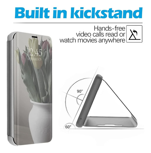 Funda Para Samsung A06 Clear View + Vidrio Full 9d C/huella Plateado
