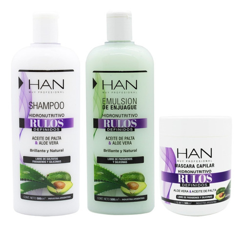 Han Rulos Definidos Shampoo + Acondicionador + Mascara 500ml