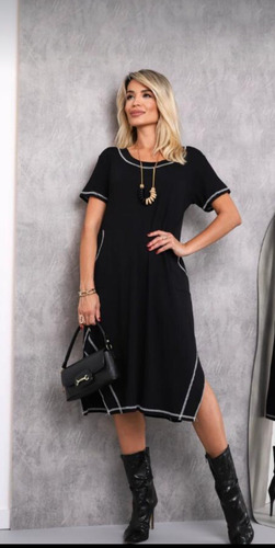 Vestido Midi Amplo Em Malha Viscolycra - Jm Fashion Feminino