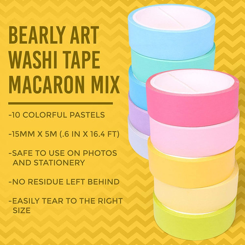 Bearly Art Washi Tape Set - Macaron Mix - 10 Pastel Colors D