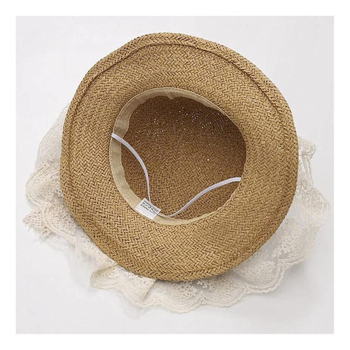 Sombrero Paja Con Encaje De Ala Ancha De Verano Para Niñas