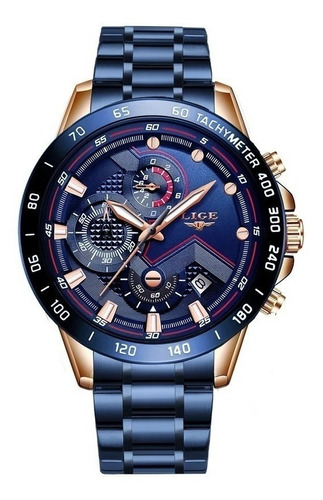 Relógio de pulso Lige 9982 com corria de aço inoxidável cor azul