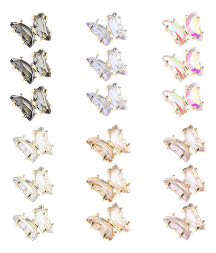 Uñas De Belleza Con Forma De Mariposa Con Diamantes De Imita
