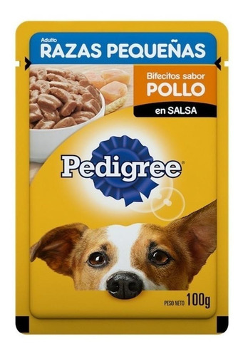 Alimento Pedigree Mainstream Ração para cães adultos Pedigree 25 kg para cão adulto de raça pequena sabor frango ao molho em saco de 100g