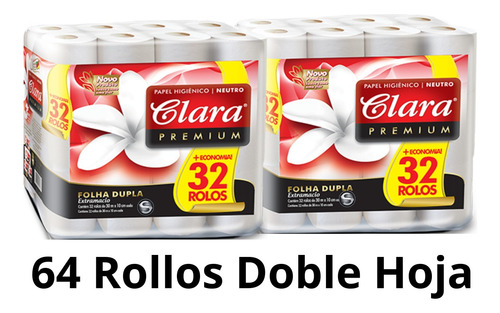 Papel Higieneico Clara Doble Hoja 2x32 = 64 Rollos Spender73