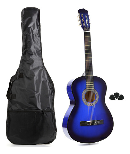 Femmto Cg001 Guitarra Criolla Clasica De Color Azul Para Mano Derecha Con Funda Y Puas