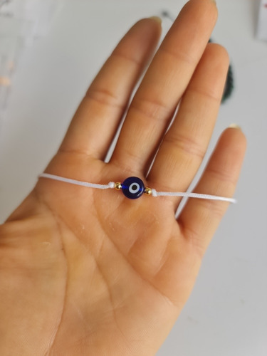 Set 2 Pulseras Hilo Blanco Ojo Turco Azul