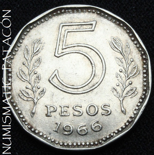 Moneda Argentina De 5 Pesos 1966 - Cj 294 - Buena 