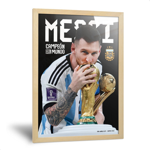 Cuadro Messi Con La Copa Del Mundo Mundial Qatar 2022 20x30