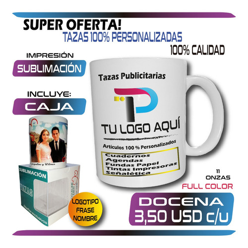 Tazas Publicitarias 100% Personalizadas Full Color