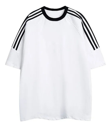 Camiseta Casual Retro De Algodón Con Tres Barras, Unisex, Pa