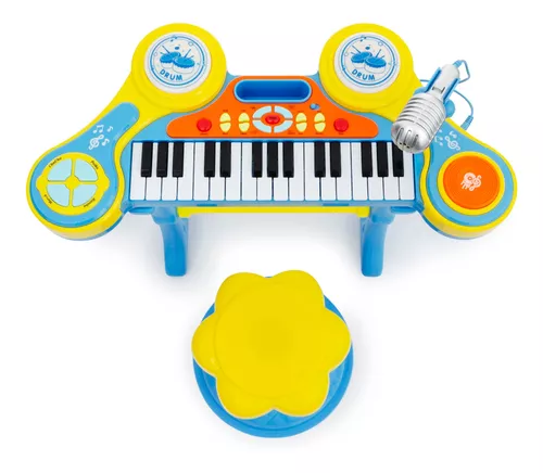 Piano Teclado Infantil com 31 Teclas, Banco, Microfone e Modo