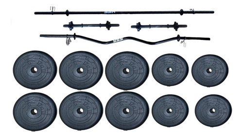 Barra Recta Barra Z Y Mancuernas, Pesas 100lbs Ssr Sport Negro
