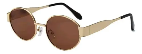 Óculos De Sol Retrô Redondo Oval Dourado Blogueira Luxo Moda Oval Redondo Dourado/marrom Marrom Dourado