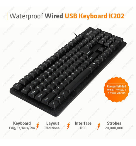 Imagen 2 de 10 de Teclado Estandar Usb Con Cable Impermeable Meetion Mt-k202
