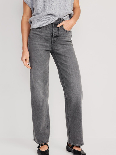 Jeans Mujer Old Navy Wide-leg Tiro Extra Alto Gris