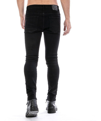 Imagen 3 de 10 de Pantalón Jeans Negro Biker Hombre Skinny Mezclilla Stretch