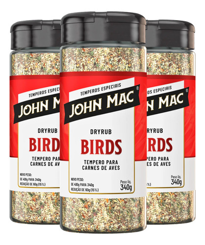 Tempero Para Aves Dry Rub Birds John Mac 340g (3 Unidades)