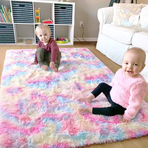 Alfombra Suave Arcoíris 120x180 Cm Para Dormitorio De Niñas