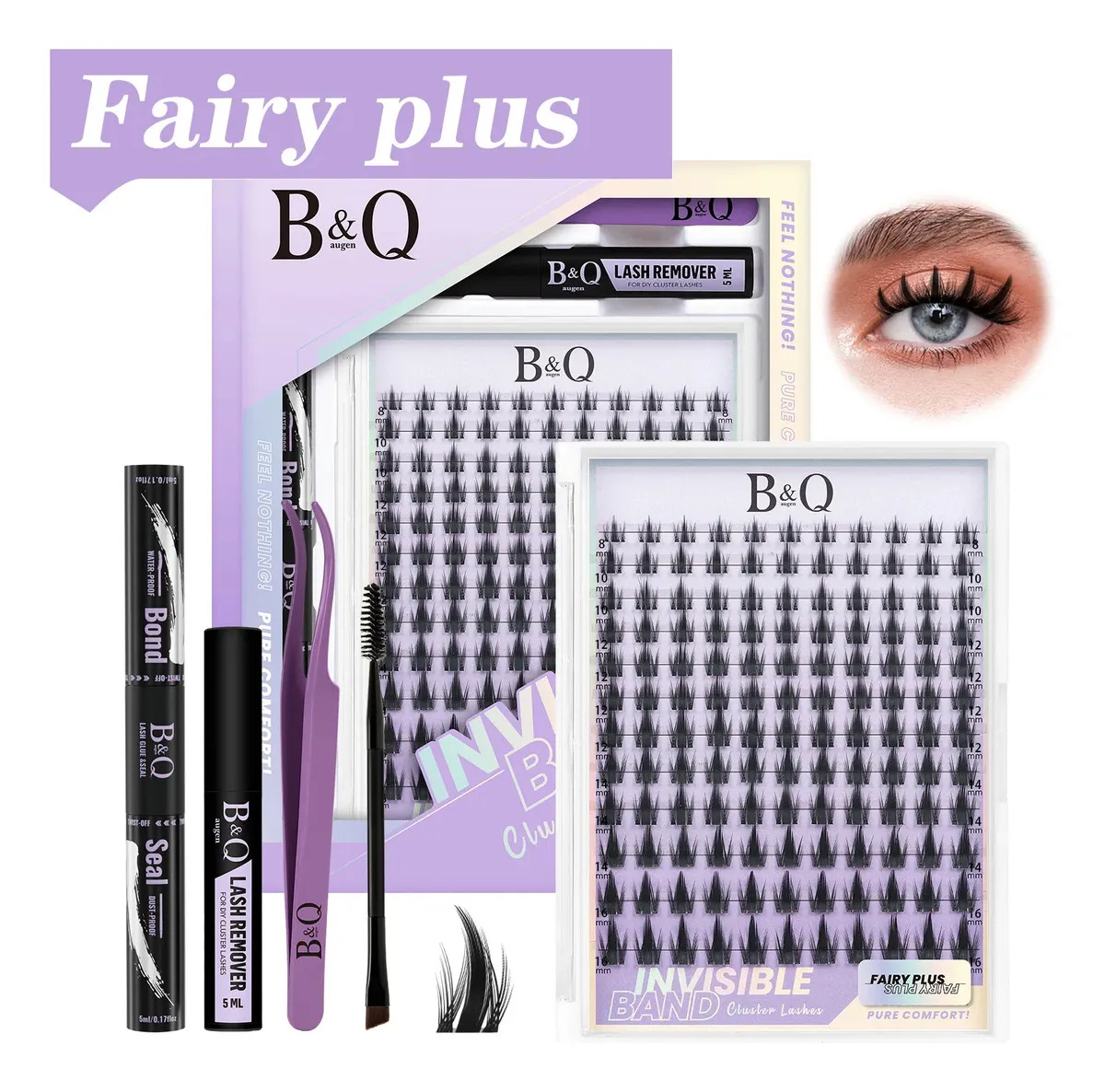 Kit De Extensiones De Pestañas RaĂces Invisibles Fairy Plus B&q Bq Lash kit completo Incluye pegamento y removedor