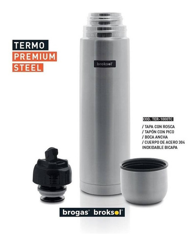 Termo Acero Inoxidable 1 Litro Brogas Tapon Pico Cebador