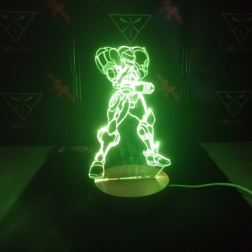 Lámpara 3d Samus Aran Metroid Base Madera