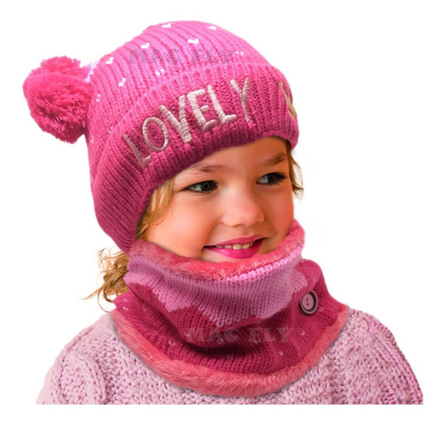 Combo Gorro + Cuello Para Nenas Niñas Invierno Con Corderito