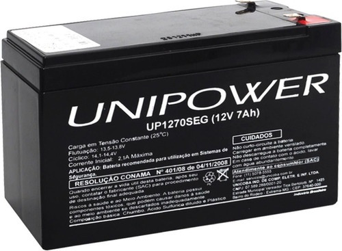 Bateria Unipower Selada 12v 7ah Up1270seg Alarme Nobreaks/up