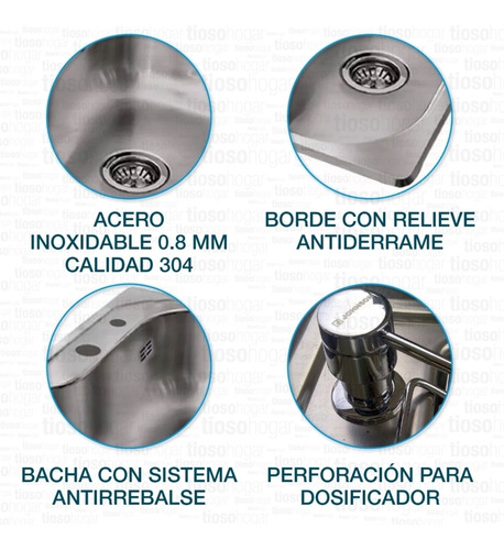 Cocina Bacha Luxor Si71 + Dosificador Acero 340 Johnson Ad Std