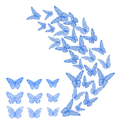 36 Unidades / Conjunto De Borboletas 3d Adesivos De Azul