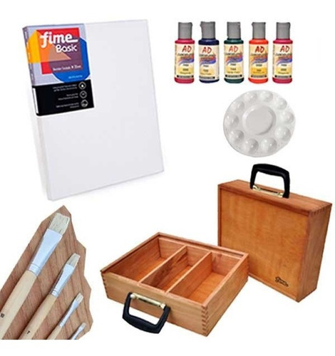 Kit Set Pintura Bastidor Valija Pintor Pinceles Acrilicos C1