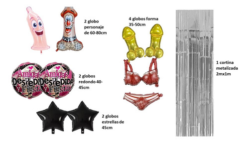 Kit Decoración Despedida De Soltera Globos+cortina Plateado