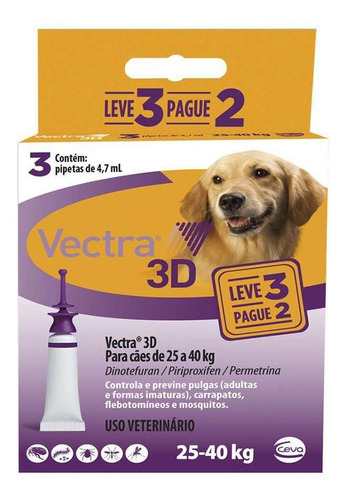 Vectra 3d Antipulga Cães 25 A 40kg Combo 3un Ceva
