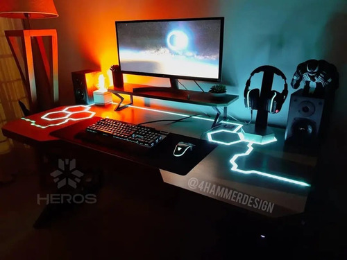 Escritorio Gamer Con Luces Rgb Diseño Exclusivo Madera